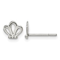 Sterling Silver Polished and Beaded Tiara Petite Post Earrings view 1