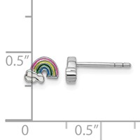 Sterling Silver Rhodium-plated Polished & Multi-color Enameled Rainbow & Clouds Children's Post Earrings view 4