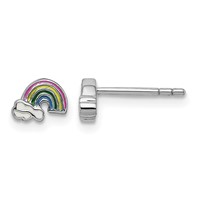 Sterling Silver Rhodium-plated Polished & Multi-color Enameled Rainbow & Clouds Children's Post Earrings view 1