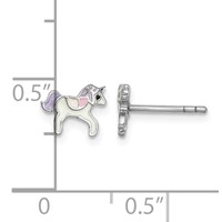 Sterling Silver Rhodium-plated Polished Multi-color Enameled Unicorn Petite Post Earrings view 4