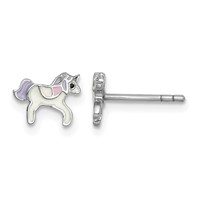 Sterling Silver Rhodium-plated Polished Multi-color Enameled Unicorn Petite Post Earrings view 1