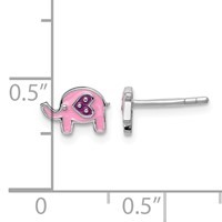 Sterling Silver Rhodium-plated Polished Pink & Purple Enameled Elephant Children's Post Earrings view 4