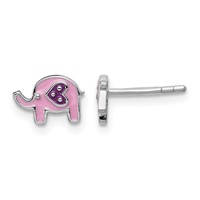 Sterling Silver Rhodium-plated Polished Pink & Purple Enameled Elephant Children's Post Earrings view 1