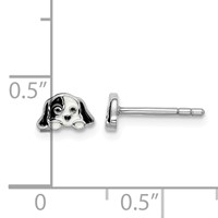 Sterling Silver Rhodium-plated Polished Black and White Enameled Puppy Petite Post Earrings view 4