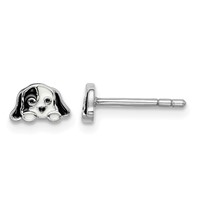 Sterling Silver Rhodium-plated Polished Black and White Enameled Puppy Petite Post Earrings view 1