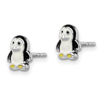 Sterling Silver Rhodium-plated Polished Multi-color Enameled Penguin Post Earrings view 2