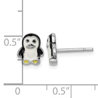 Sterling Silver Rhodium-plated Polished Multi-color Enameled Penguin Post Earrings view 4