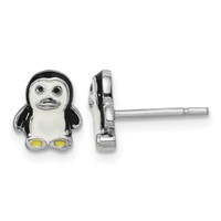 Sterling Silver Rhodium-plated Polished Multi-color Enameled Penguin Post Earrings view 1