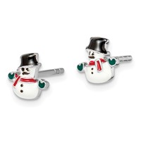 Sterling Silver Rhodium-plated Polished Multi-color Enameled Snowman Post Earrings view 2
