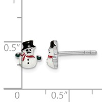 Sterling Silver Rhodium-plated Polished Multi-color Enameled Snowman Post Earrings view 4