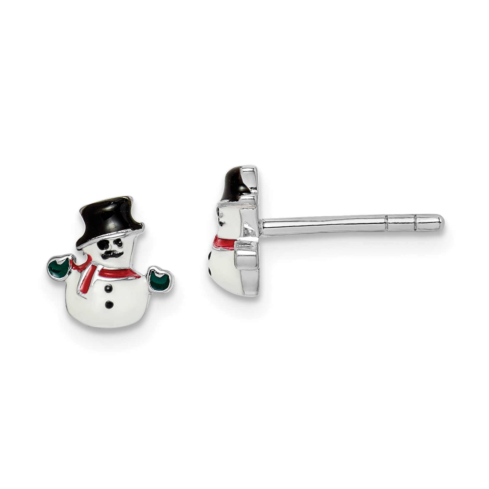 Sterling Silver Rhodium-plated Polished Multi-color Enameled Snowman Children's Post Earrings (QE14363)