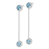 Sterling Silver Rhodium-plated Blue Topaz Chain Post Dangle Earrings view 2