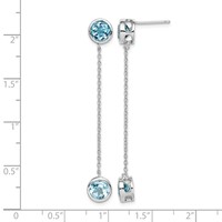 Sterling Silver Rhodium-plated Blue Topaz Chain Post Dangle Earrings view 4