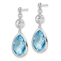 Sterling Silver Rhodium-plated White and Blue Topaz Post Dangle Earrings view 2