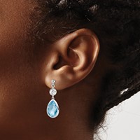 Sterling Silver Rhodium-plated White and Blue Topaz Post Dangle Earrings view 3
