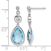 Sterling Silver Rhodium-plated White and Blue Topaz Post Dangle Earrings view 4