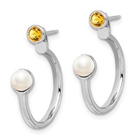 Sterling Silver Rhodium-plated Fwc Pearl Citrine Front & Back Post Earrings view 2