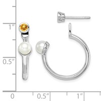 Sterling Silver Rhodium-plated Fwc Pearl Citrine Front & Back Post Earrings view 4