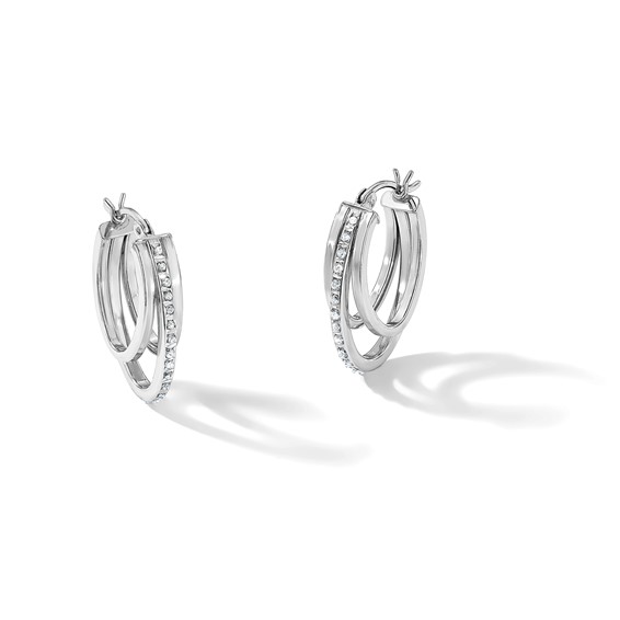 Diamond Fascination Diamond Mystique Sterling Silver Platinum-plated Diamond Multi Hoop Earrings