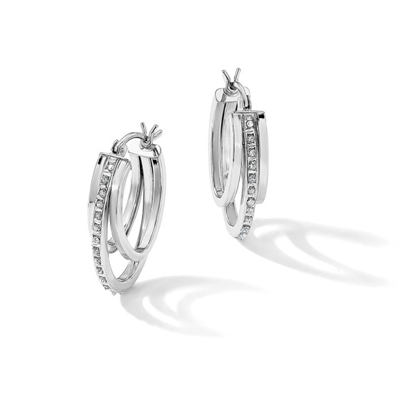 Diamond Fascination Diamond Mystique Sterling Silver Platinum-plated Diamond Multi Hoop Earrings