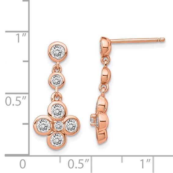 Sterling Silver Rose-tone Polished CZ Post Dangle Earrings