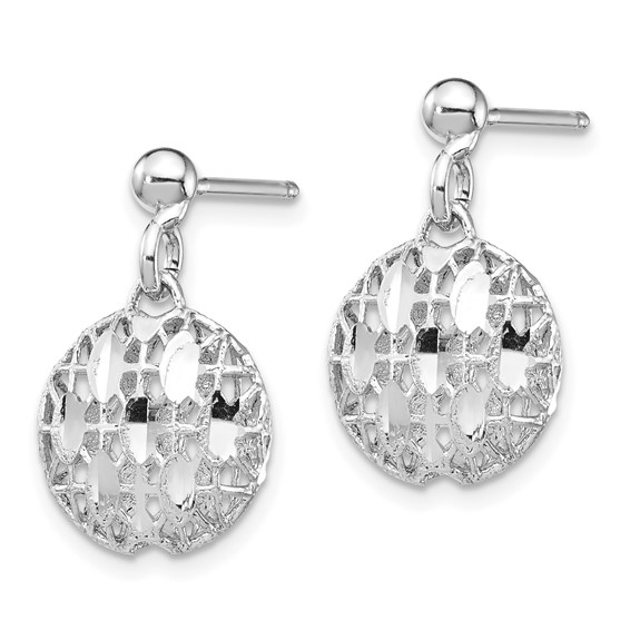Sterling Silver Rhodium-plated D/C Mesh Bead Dangle Post Earrings