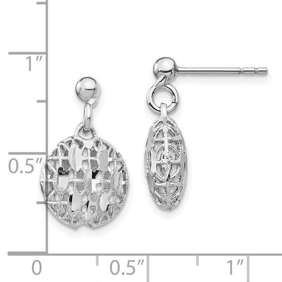 Sterling Silver Rhodium-plated D/C Mesh Bead Dangle Post Earrings