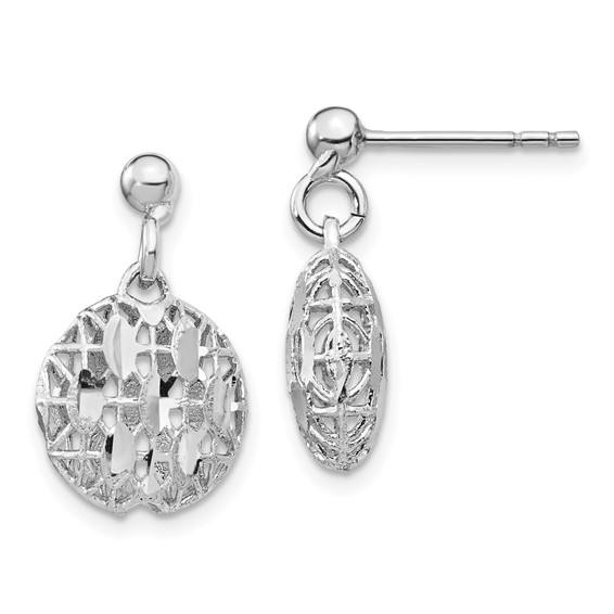 Sterling Silver Rhodium-plated D/C Mesh Bead Dangle Post Earrings
