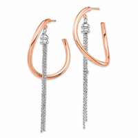 Sterling Silver Rhodium-plated & Rose-gold Plate Hoop Earrings with Chain view 2