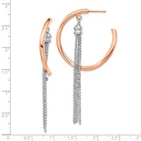 Sterling Silver Rhodium-plated & Rose-gold Plate Hoop Earrings with Chain view 3