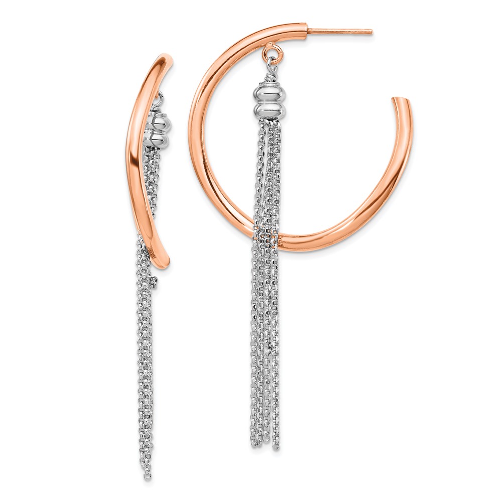 Sterling Silver Rhodium-plated & Rose-gold Plate Hoop Earrings with Chain