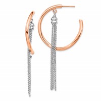 Sterling Silver Rhodium-plated & Rose-gold Plate Hoop Earrings with Chain view 1