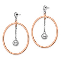 Sterling Silver Rhodium-plated & Rose Gold-plated Circle Post Earrings view 2