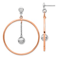 Sterling Silver Rhodium-plated & Rose Gold-plated Circle Post Earrings view 1