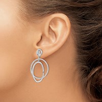 Sterling Silver Rhodium-plated CZ Circles Dangle Post Earrings view 3