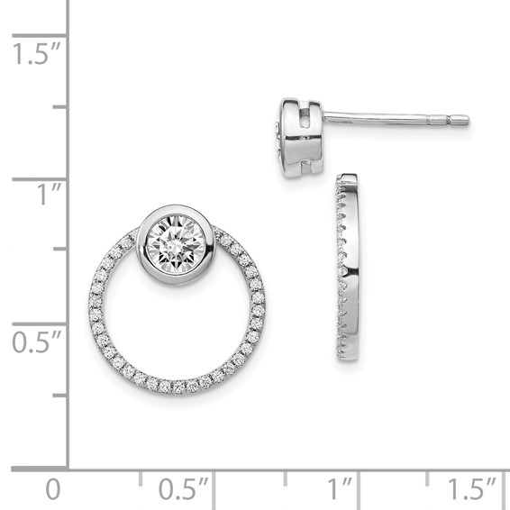 Sterling Silver RH-plated CZ Circle Dangle Jackets with CZ Post Earrings
