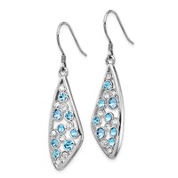 Sterling Silver Rhodium-plated Blue White Crystal Wing Dangle Earrings view 2