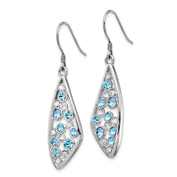 Sterling Silver Rhodium-plated Blue / White Crystal Wing Dangle Earrings