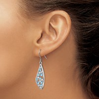 Sterling Silver Rhodium-plated Blue White Crystal Wing Dangle Earrings view 3