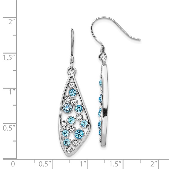 Sterling Silver Rhodium-plated Blue / White Crystal Wing Dangle Earrings