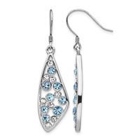 Sterling Silver Rhodium-plated Blue White Crystal Wing Dangle Earrings view 1