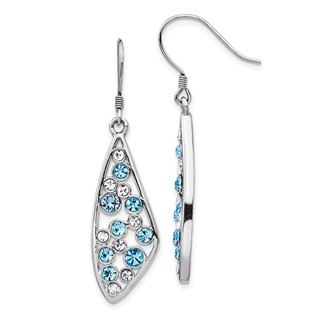 Sterling Silver Rhodium-plated Blue / White Crystal Wing Dangle Earrings