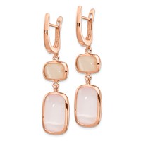 Sterling Silver Rose-tone Created Pink Cats Eye Dangle Earrings view 2