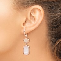 Sterling Silver Rose-tone Created Pink Cats Eye Dangle Earrings view 3