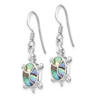 Sterling Silver Rhodium-plated Abalone Turtle Dangle Earrings view 2