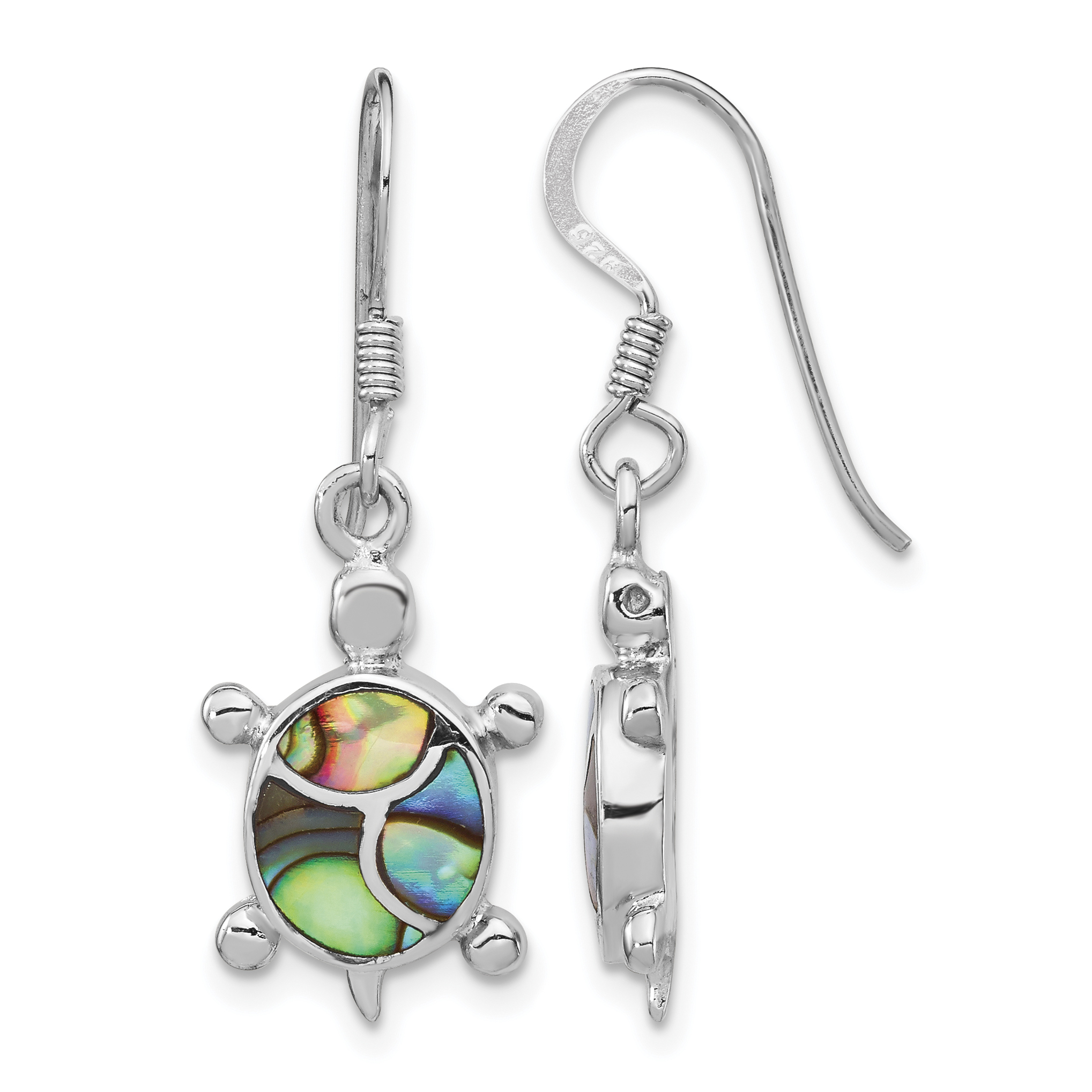 Sterling Silver Rhodium-plated Abalone Turtle Dangle Earrings (QE14442)