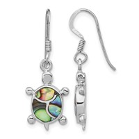 Sterling Silver Rhodium-plated Abalone Turtle Dangle Earrings view 1