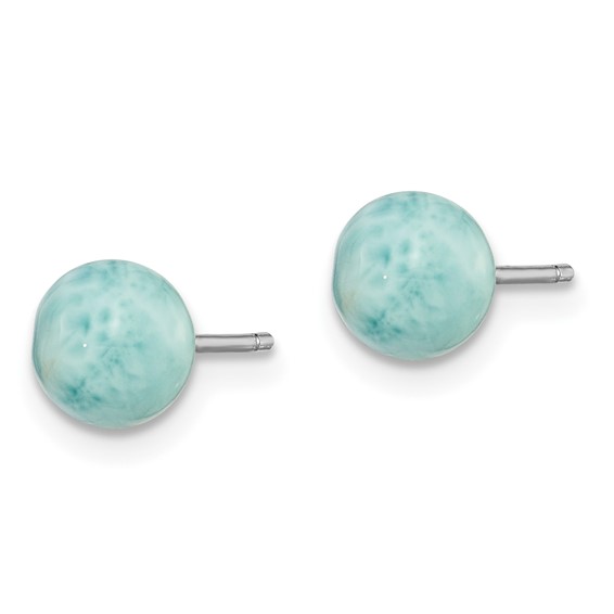 Sterling Silver Rhodium-plated Polished 6mm Round Larimar Post Earrings