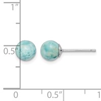 Sterling Silver Rhodium-plated Polished 6mm Round Larimar Post Earrings view 4