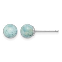 Sterling Silver Rhodium-plated Polished 6mm Round Larimar Post Earrings view 1